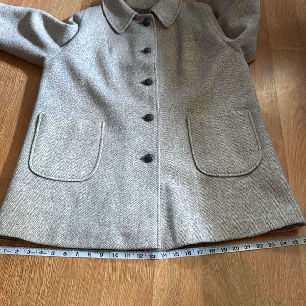 1960’s ILGWU Wool Italian Car Coat by Arlette Double Breasted Herringbone tweed - Picture 12 of 16